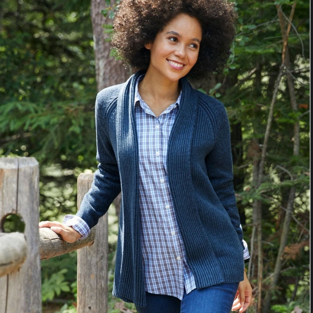 LLBean shaker-stitch open cardigan